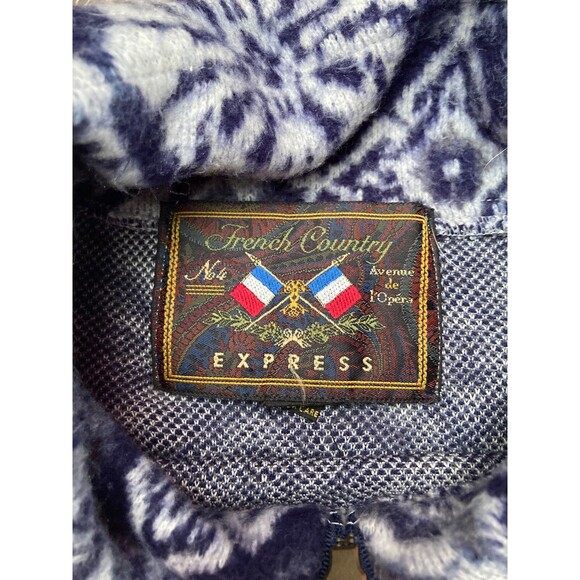 Vintage 90s Fleece 1990s Blue White Fuzzy Oversize Surfer Retro Boho Size XL - Picture 5 of 7